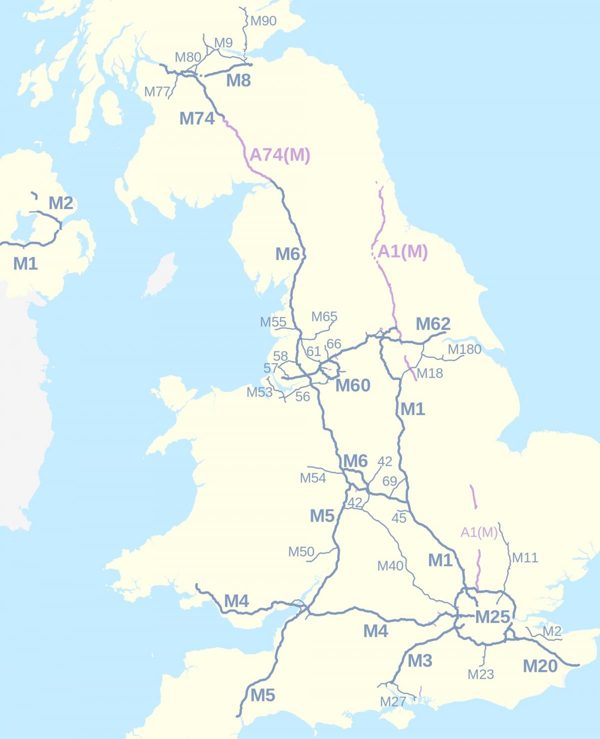 Mapa autostrad Zjednoczonego Królestwa (UK)