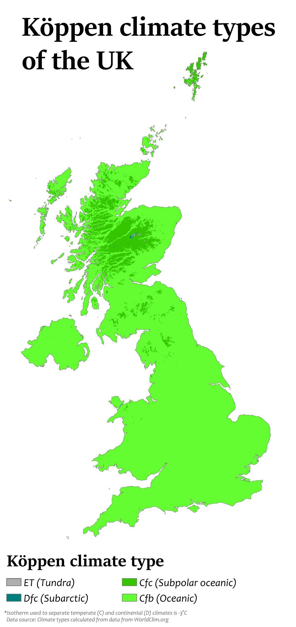 Mapa temperatury Zjednoczonego Królestwa (UK)