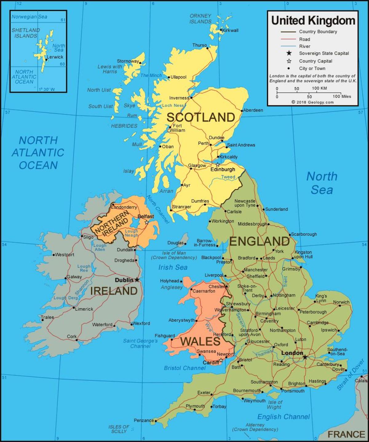 Mapa administracyjna Zjednoczonego Królestwa (UK)