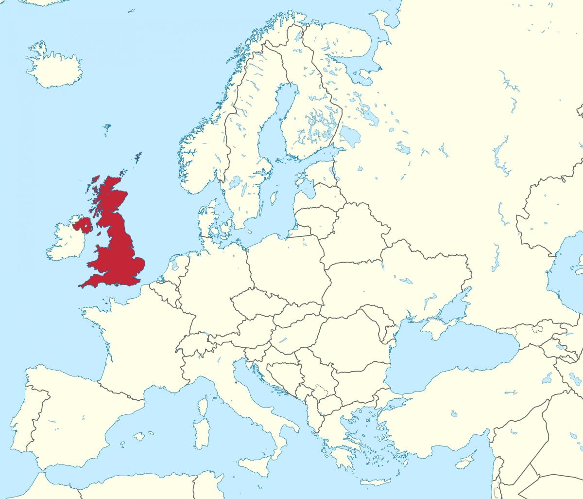 Położenie Zjednoczonego Królestwa (UK) na mapie Europy