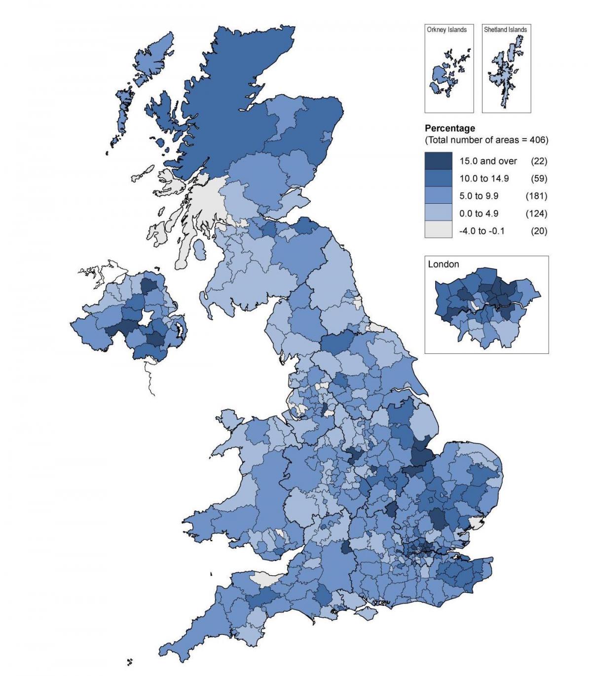 Zjednoczone Królestwo (UK) mapa gęstości
