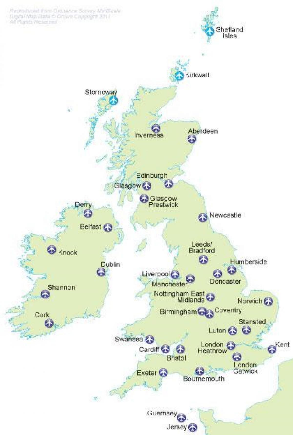 Mapa portów lotniczych Zjednoczonego Królestwa (UK)
