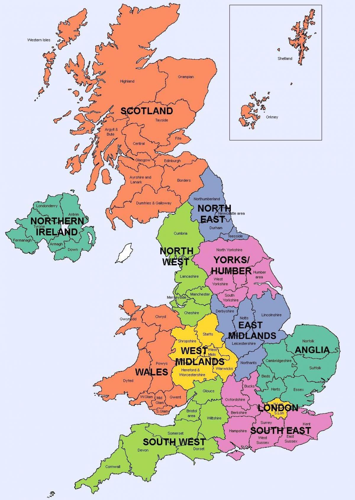 Mapa obszarów Zjednoczonego Królestwa (UK)