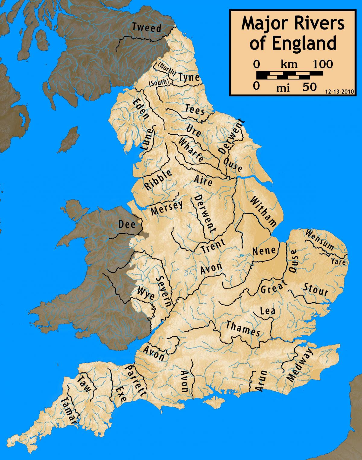 Rzeki w Zjednoczonym Królestwie (UK) mapa